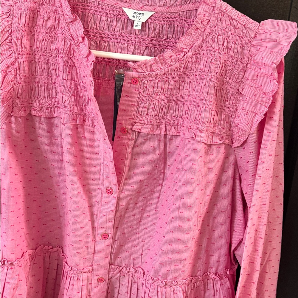 Universal Thread Pink Textured Button-Down Blouse - image 2